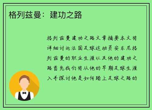 格列兹曼：建功之路