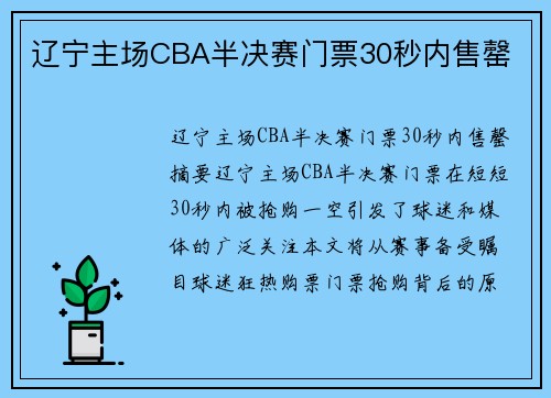 辽宁主场CBA半决赛门票30秒内售罄